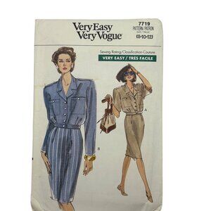 Vintage Very Easy Vogue Sewing Pattern 7719 Misses Jacket Skirt & Pants 80s 8-10